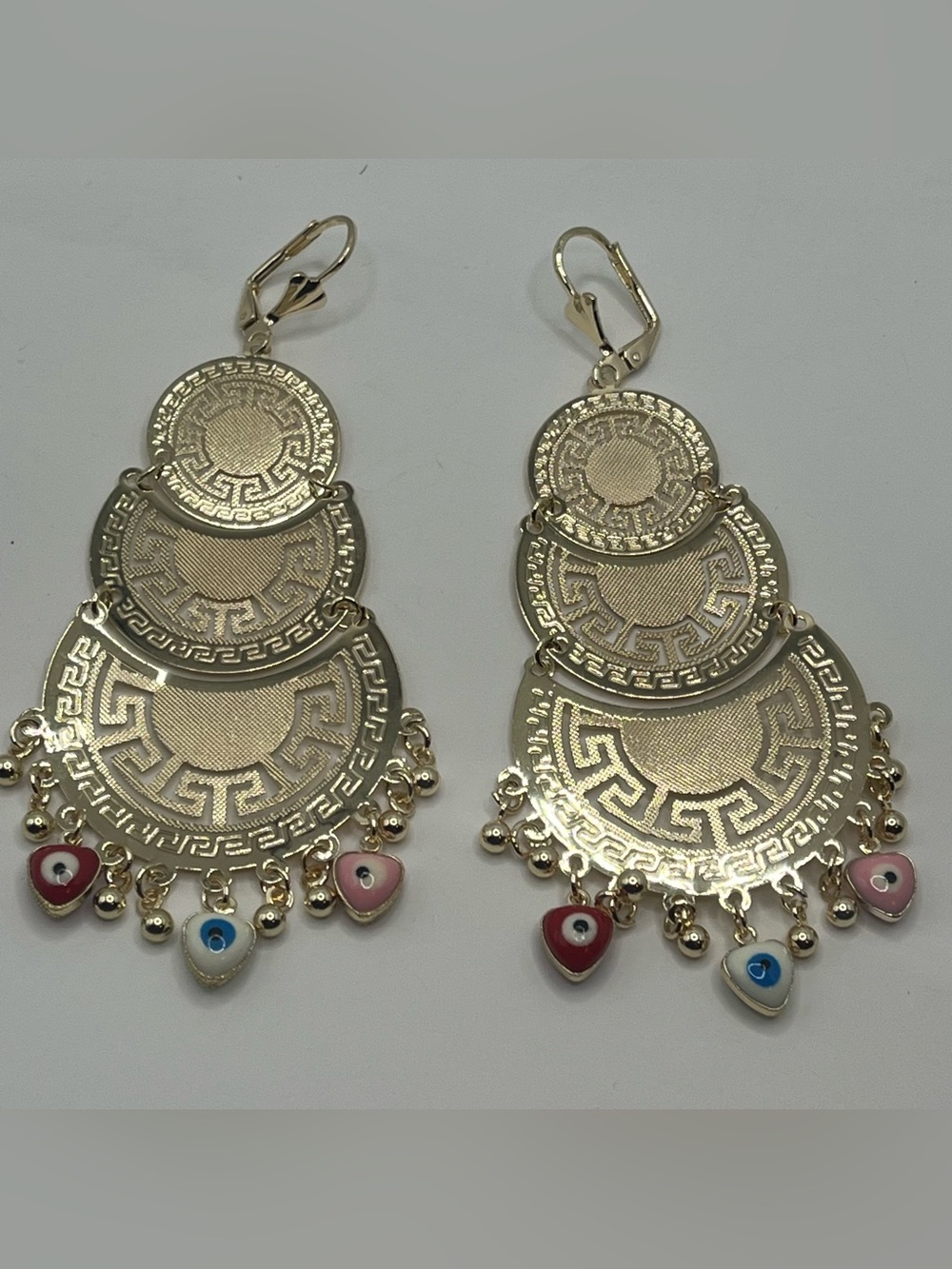 Gold filled Gold-Tone Triple Disc Dangle Earrings with Multicolor Heart Charms